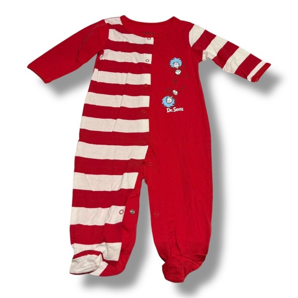 NWT Dr. Seuss by Bumkins Thing 1 Thing 2 Footed Romper 6M Red Stripe 100% Cotton